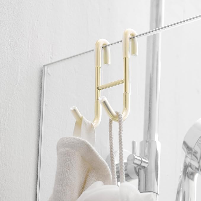 Shower Door Hooks (4-Pack), 304 Stainless Steel Towel Hooks Over Door Hooks for Bathroom, Drilling-Free Hanger Brushed Gold Shower Hooks