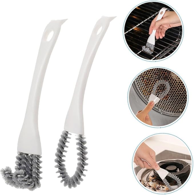 Wakauto Multifunctional Kitchen Cleaning Brush Set 2pcs Heavy Duty Grout Brush U-Shaped Angled Designs Stove BBQ Tile Household Deep Cleaning