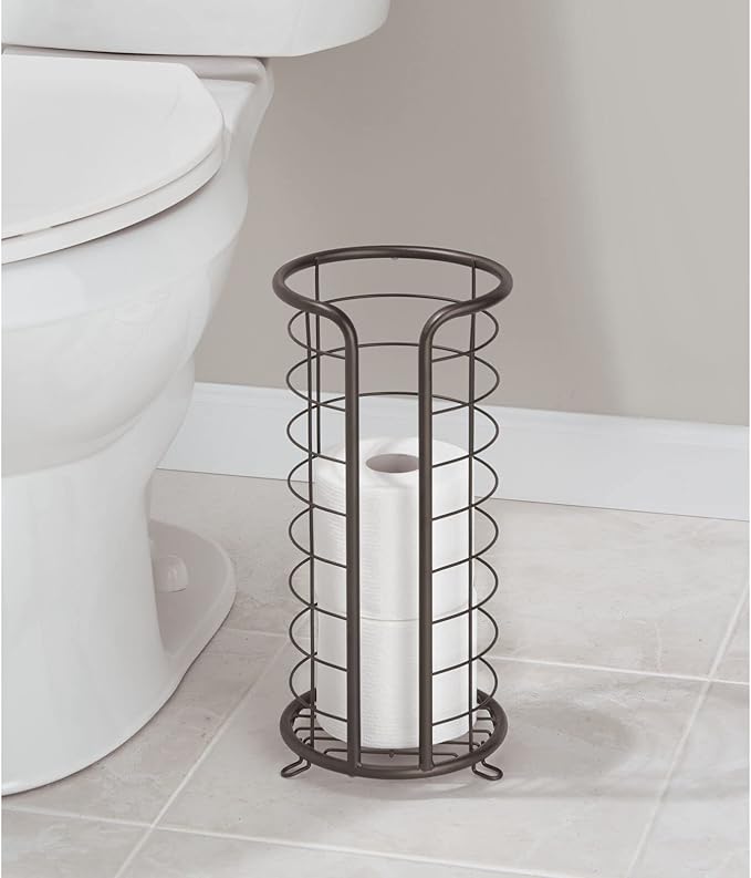 mDesign Metal Toilet Paper Holder Stand - Storage Reserve for 3 Rolls of Toilet Tissue - Freestanding Toilet Paper Holder - Stylish Bathroom Floor Toilet Paper Stand - Omni Collection - Bronze