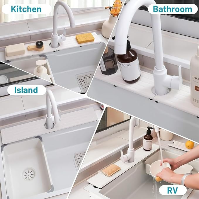Faucet Mat 19.6 X 3.9 inch Kitchen Bathrooms Sink Faucet Mat White Absorbent Stone Diatomite Sink Splash Guard