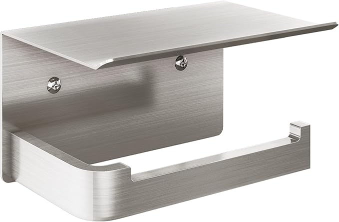 Toilet Paper Holder with Phone Shelf, Brushed Nickel Toilet Paper Holder Wall Mount, Rustproof Stainless Steel Bathroom Storage