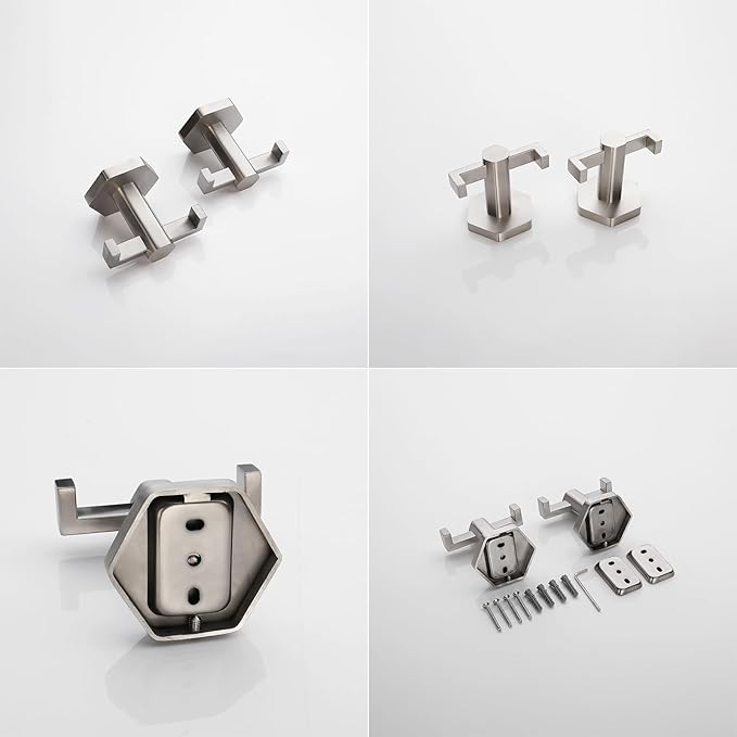 GERZWY Bathroom Double Towel Hook Wall Mounted Brushed Stainless Steel Coat/Robe Clothes Hook for Bath Kitchen Modern Hotel 2 Pack