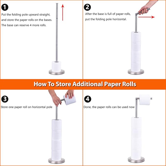 Toilet Paper Holder Stand Bathroom Toilet Paper Storage for 4 Paper Rolls with Heavy Base, Freestanding Toilet Paper Roll Holder (Brushed Nickel)