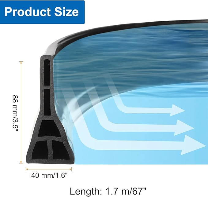 uxcell 67" Collapsible Shower Barrier Stopper 3.5" High Self-Adhesive Shower Water Splash Guard Blocker for Bathroom Kitchen Wet and Dry Separation, Black (Hollow, Triangle)