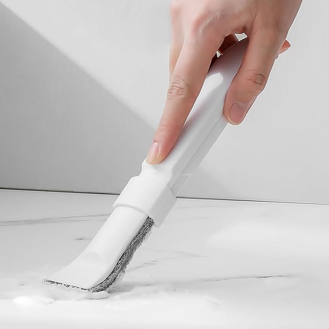 Multi-Purpose Cleaning Brush, White and Gray, PP Material with Scrubbing Pad, 21.4x3.4x1.6cm, Detachable Head for Gaps, Drains, Corners