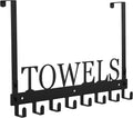 Over The Door Hooks, Towel Rack for Bathroom Towel Holder for Hanging Heavy Duty, Wall Mount Towel Hanger with 8 Hooks for Bedroom Bathroom Pool Kitchen Towels, Bag, Coats, Black