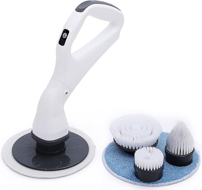 Electric Scrubber Brush for Cleaning Electric Cleaning Brush Scrubber Rechargeable Cordless Portable High Spin Scrubber Kit 4 Replaceable Cleaning Brush Heads for Cleaning Kitchen Pool Car (White)
