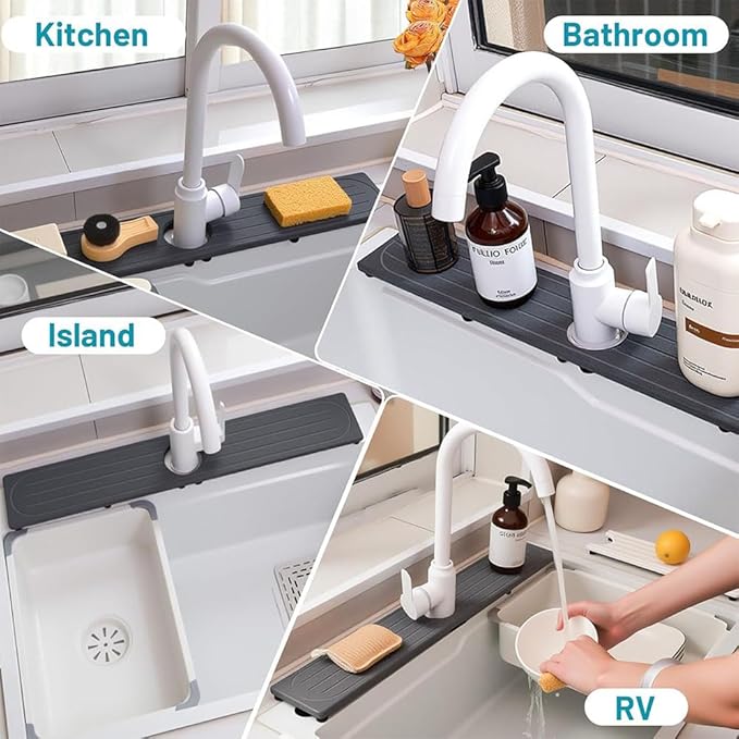 Faucet Mat 19.6 X 3.9 inch Kitchen Bathrooms Sink Faucet Mat Grey Absorbent Stone Diatomite Sink Draining Drying Tray