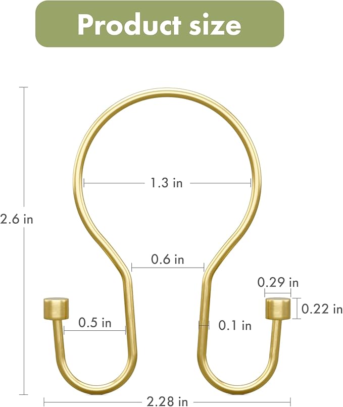 AmazerBath Shower Curtain Hooks, Shower Curtain Rings with Cylindrical Design, Light Gold Shower Curtain Hooks Rust Proof, Metal Double Hook Shower Hooks for Shower Curtain