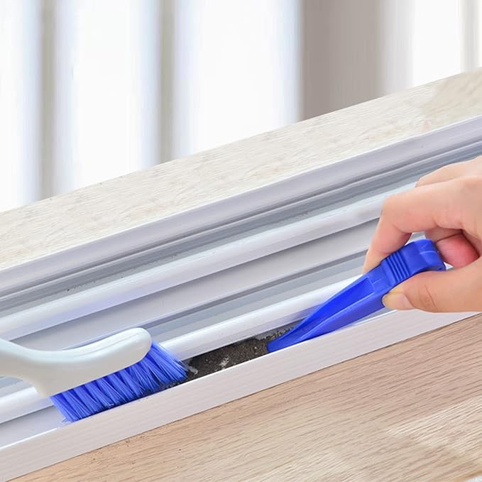 MXY 7 Piece Window and Sliding Door Track Cleaning Brushes Set, Hand-held Groove Gap Cleaning Tools, Grout Clean Brush Scraper, 2-in-1 Multipurpose Corner Keyboard Slot Broom with Dustpan