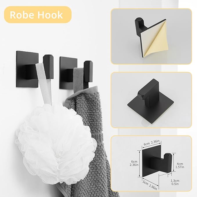 Fapully 23.6-Inch 6 Piece Bathroom Hardware Accessories Set Stainless Steel Wall Mounted Matte Black Include Towel Bar,Hand Towel Holder,Toilet Paper Holder,Robe Towel Hook,Coat Hook,Towel bar Set.