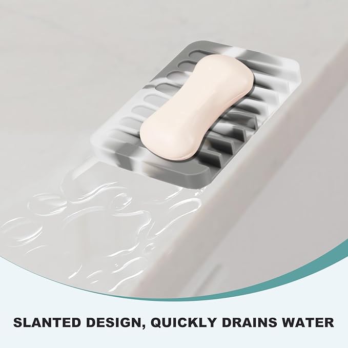 uxcell 2 Pcs Self Draining Silicone Soap Dish, Soap Tray with Drainage for Bathroom Shower Kitchen Sink, 4.5" x 3.1" x 0.4", Grey/White