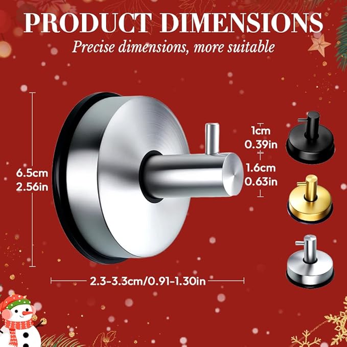 Suction Cup Hooks for Door Wreaths on Glass Suction Cup Hooks for Shower,2025 No Drill Hook Hanging Towels for Window Door Bathroom Mirrors Christmas,Wreath Hanger Holder for Daily Use (Black-2pc)