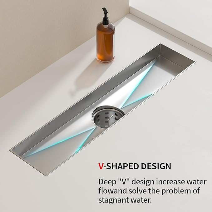 Linear Shower Drain, 304 Stainless Steel with Adjustable Leveling Feet, Hair Strainer,Reversely Install Place to Create an Invisible Floor Drain - Silver -12-Inch