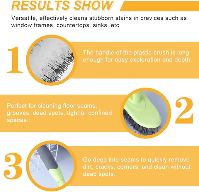 Yellow Long Handle Tile Floor Brush with Stiff Bristles, Deep Cleaning Scrub Brush for Bathroom, Shower, Bathtub, and Kitchen Floor Grooves, Plastic Household Cleaning Tool