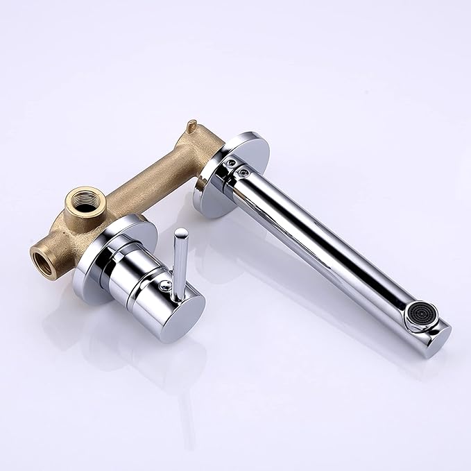 SUMERAIN Wall Mount Faucet for Bathroom Sink, Modern Chrome Bathroom Faucet Single Handle with Brass Valve