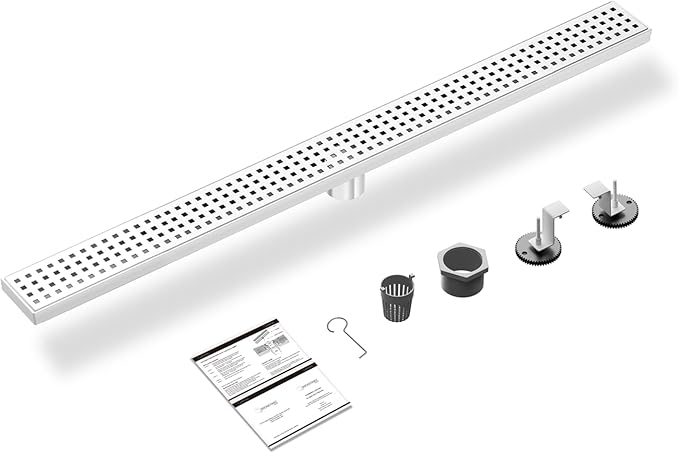 304 Stainless Steel Shower Drain, Removable Grate & Hair Catcher Bathroom Floor Drain with Waterproof Design for Tile Floor, CUPC Compliant (Punch, 36 Inch)
