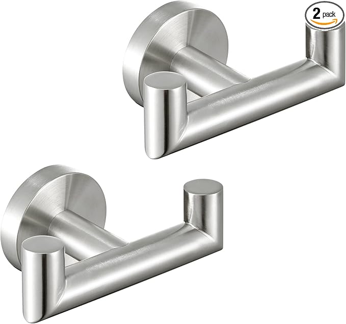 APLusee Brushed Nickel Double Towel Hook 2 Pack, 304 Stainless Steel Clothes Hook, Wall Mounted