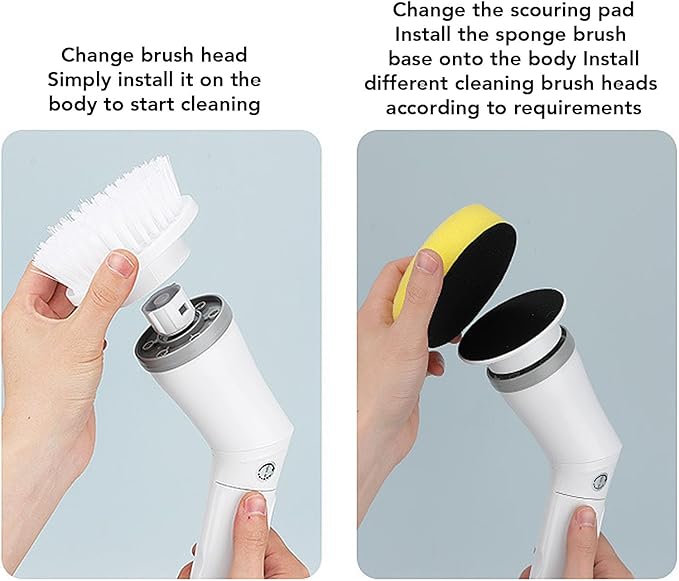 Electric Scrubber, 25W Cordless Brush with 6 Brush Heads, 2 Speeds, Adjustable Length, IPX6 Water Proof, for Bathroom Kitchen Tile Floor