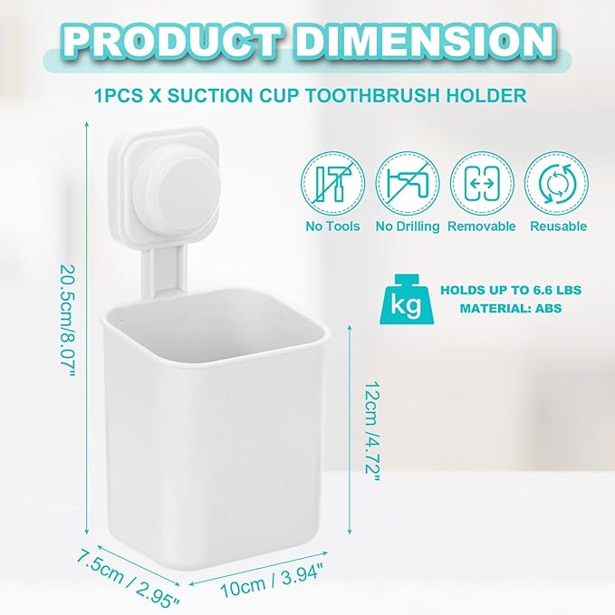 uxcell 1Pcs Suction Toothbrush Holder, 4" x 8" Wall Mounted Shower Caddy Organizer Cup for Tooth Brush, Toothpaste, Razors in Bathroom, Kitchen(White)