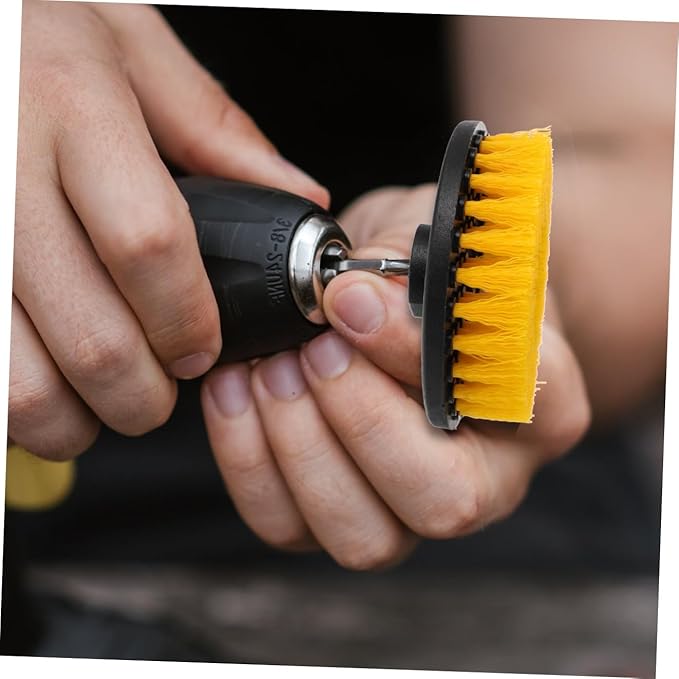 TEHAUX Drill Brush Attachment Set 5-inch Hollow Yellow Round Brush Heads for Electric Cleaning Drill Portable Replacement for Kitchen and Floor Scrubbing