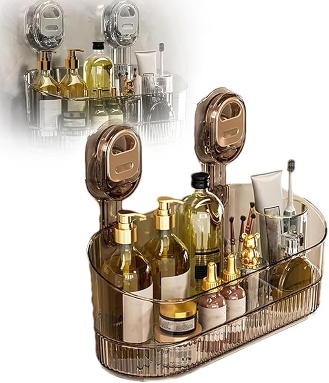 No-Drill Bathroom Suction Storage Box, Large Capacity & Strong Load-Bearing, Glacier Pattern Suction Cup Shower Caddy Hanging Shower Shelf Heavy Duty Shower Organizer (Gold)