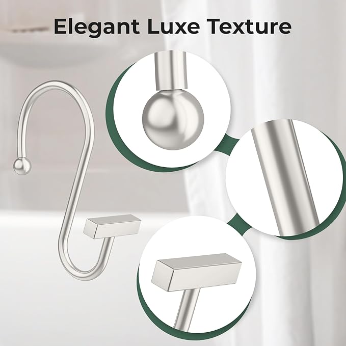 Shower Curtain Hooks, Nickel Shower Curtain Rings Rust Proof, 12PCS Shower Hooks for Shower Curtain, T-Bar Design Convenient Elegant Shower Curtain Hangers for Bathroom Kitchen Wardrobe