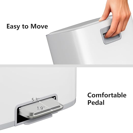 mVm 10.6 Gal Kitchen Trash Can, Step Trash Can with Lid, Smooth Edge Garbage Bin for Home Office (White)