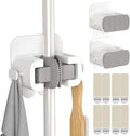 TAILI Mop and Broom Holder Wall Mount Grippers, 3 Hangers and 8 Adhesive Strips, Damage Free Hanging Wall Mount, Household Cleaning Organizer for Organization and Storage, Holds up to 4 lbs, Grey