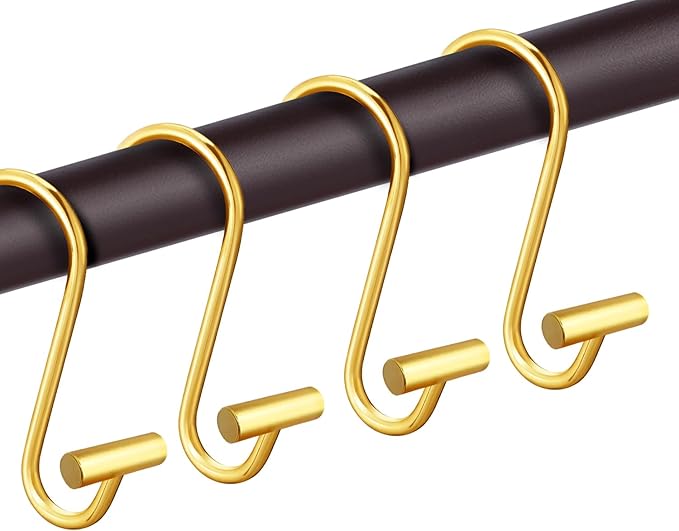 CHICTIE Gold Shower Curtain Hooks Rings, Decorative Shower Curtain Rings for Bathroom Shower Rod, Set of 12 Premium Rust-Resistant Metal Shower Hooks Hangers T Shaped Design
