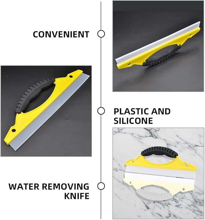 2pcs Yellow Soft Rubber Car and Shower Squeegee with Curved Handle, Flexible Window Cleaning Tool for Glass Doors, Windshield, and Bathroom Tiles
