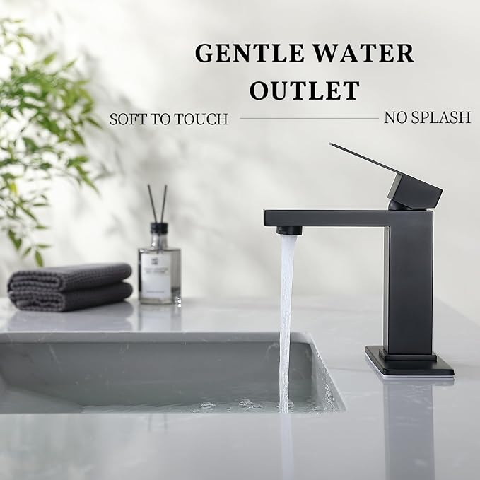 Black Bathroom Faucet Bathroom Sink Faucet SUS304 Stainless Steel for 1 Hole or 3 Holes Sink Single Handle Faucet One Hole with Pop Up Drain with Overflow Modern Vanity Faucets, SF3P-BK