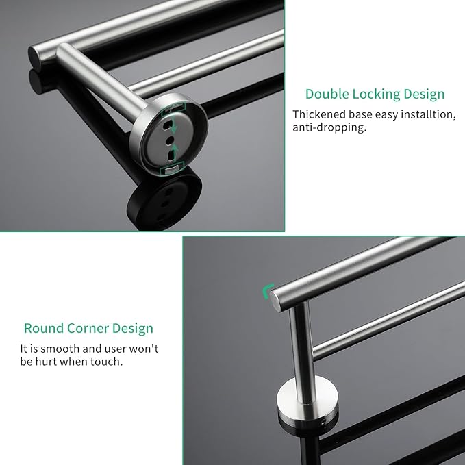Miyili 24-Inch Bathroom Double Towel Bar Brushed Stainless Steel Bath Towel Rack Holder Wall Mount, A01N60B