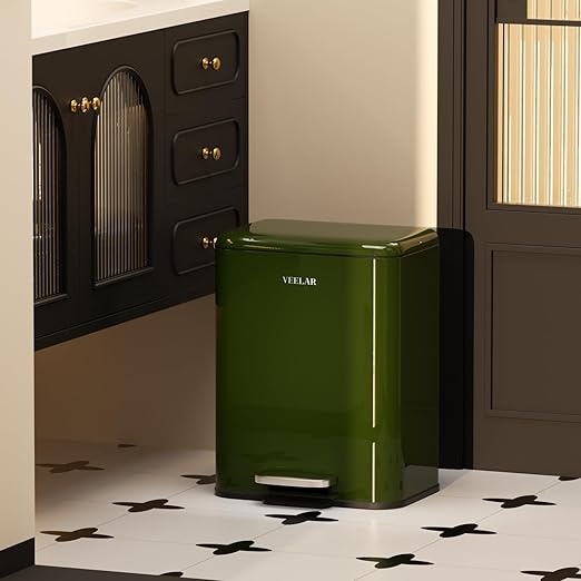 Small Bathroom （6 Liter / 1.6 Gallon） Trash Can - Mini Step Garbage Can with Lid, Stainless Steel Trash Bin for Living Room Bedroom (Green)