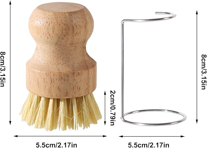Kitchen Scrub Brush – Wooden Handle Dish Scrubber with Firm Cleaning Bristles, Counter Drain Rack Brush | for Sink Pots Pans Shower Bathroom Grout Tile Washing Home Cleaning Tool for Daily Kitchen
