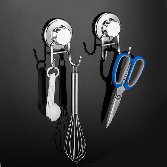 SANNO Suction Cup Hooks for Shower Vacuum Hook for Flat Smooth Wall Surface Towel Robe Bathroom Kitchen Shower Bath Coat, Stainless Steel (6 Pack)