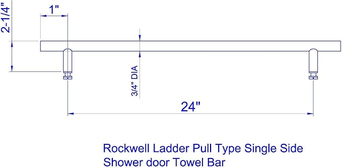Rockwell Security Ladder Pull Single Side Towel Bar 24 Inch Brushed Nickel Finish Fits Glass Shower Doors with 1/2 Inch Hole Diameter 24 Inches Apart