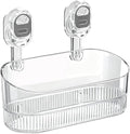 2026 New No-Drill Bathroom Suction Storage Box, Large Capacity Strong Load-Bearing Suction Cup Storage Rack with Drain Holes, Removable Shower Caddy Hanging Wall Mount Kitchen Organizer (1, Clear)