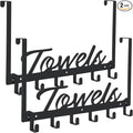 2 Pack Over The Door Hooks, Towel Rack for Bathroom Towel Holder for Hanging Heavy Duty, Over Door Towel Hanger with 12 Coat Hooks for Bedroom Bathroom Kitchen Towels, Bag, Hats, Black
