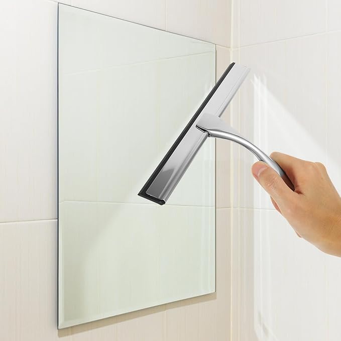 Stainless Steel Shower and Car Window Squeegee 10-inch Blade with Adhesive Hook Glass Cleaner for Bathroom and Vehicle Use