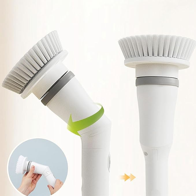 Electric Scrubber Rechargeable Cleaning Brush with 6 Replaceable Heads Cordless Adjustable Handle Bathroom Scrubber Cordless Scrubbers for Household Cleaning