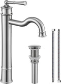Vessel Sink Faucet Brushed Nickel Bathroom Tall Faucet Single Hole Deck-Mount Pop up Drain Assembly Without Overflow Water Supply Lines Included