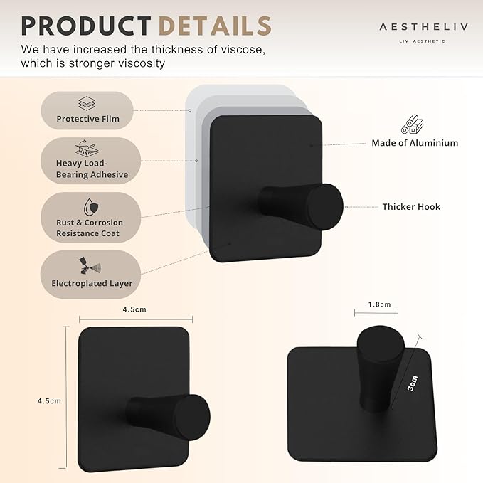 Adhesive Hooks for Hanging - 4 PCs, Towels Hooks for Bathroom, Sticky Hooks for Walls No Damage, Adhesive Hook for Outside, Kitchen, Bathroom, Office (Hook 2)