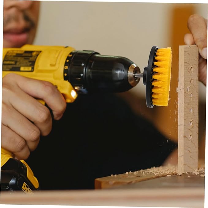 Electric Drill Brush Set 5-inch Round Cleaning Brush Heads Yellow Hollow Core Floor Scrub Attachment Portable Home Tool for Kitchen Bathroom Tile Grout Cleaning