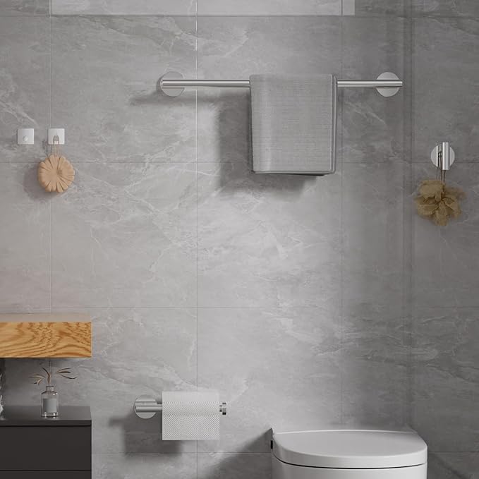 Chromed Bathroom Hardware Set, 5 Pieces Bathroom Accessories Set,SUS304 Stainless Steel 16 Inch Bath Towel Bar Set Wall Mounted,Robe Towel Hooks, Toilet Paper Holder,Towel Racks for Bathroom SP-60008