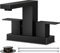 FORIOUS Black Bathroom Faucet Centerset 2 Hole, Square 4 Inch Matte Black Centerset Bathroom Sink Faucet 2 Handle with Metal Pop Up Drain, 24" CUPC Hose and Spare Water Saving Aerator