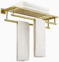 Bathroom Towel Rack 24 Inch Tower Holder with Double Towel Bar Brushed Gold Towel Rack Wall Mounted SUS304 Stainless Steel Hotel Towel Shelf Modern Towel Hanger