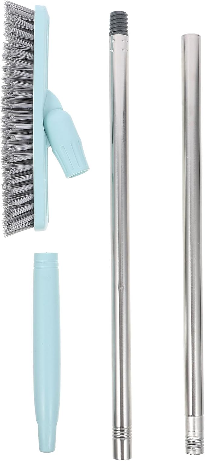 Rotatable Long Handle Scrub Brush with Hard Bristles for Tile Grout and Floor Crevice Cleaning, Blue Bathroom and Kitchen Wall Floor Scrubber for Deep Corner Cleaning