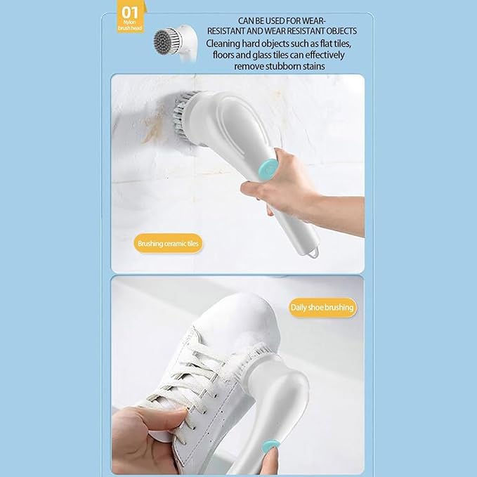 Electric Spin Scrubber, Cordless Cleaning Brush, 5 Brush Heads Rotary Power Cleaner, 90 Mins Runtime, Rechargeable Deep Clean Brush for Bathroom Kitchen Sink Tile Glass and Car (White)