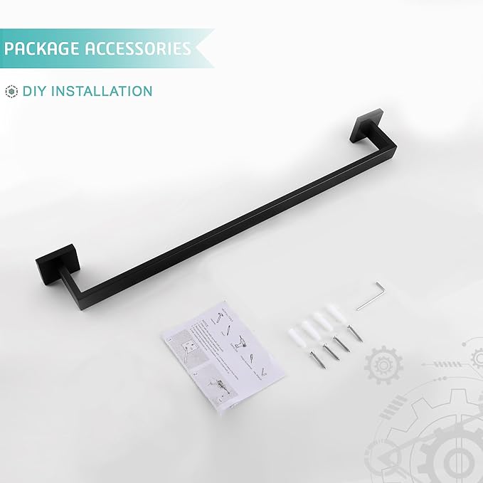 LANC 28-Inch Black Towel Bar for Bathroom Wall Mounted, Heavy Duty Towel Hanger Square Towel Rack SUS304 Stainless Steel Towel Rail Towel Rod Kitchen Lavatory Hand Towel Holder, A8804MB-7P1